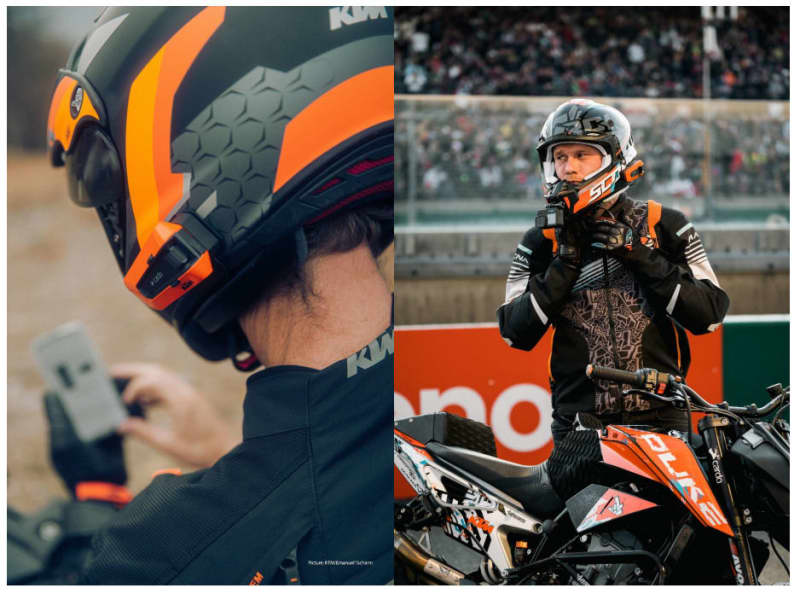Intercom for motorcycles with KTM orange eye-catching!Caldopac Talk Edge New Model