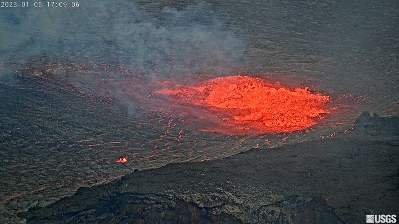 Hawaii's Kilauea volcano erupts, lava in crater