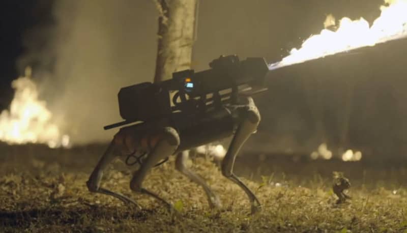 A robot dog came carrying a flamethrower. "Thermonator" to be released