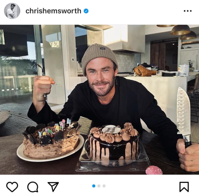 Chris Hemsworth turns 40!Birthday shot with lots of cake