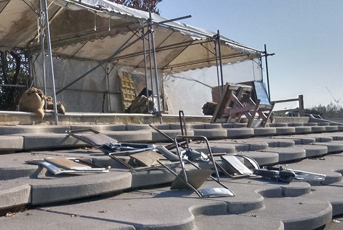 Henoko tents destroyed Tables and chairs thrown away Nago, Okinawa