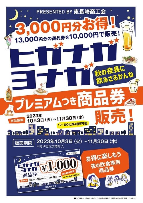 長崎・東長崎商工会がプレミアム商品券 1万円で3000円分お得に 10月3日