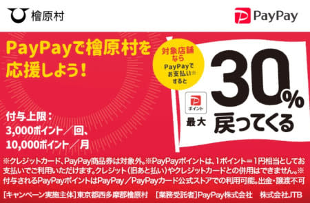 Up to 5% return on 30 payment services including PayPay in Hinohara Village and Akiruno City, Tokyo