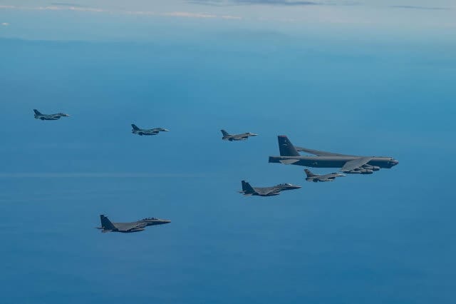 Japan, the United States, and South Korea conduct their first “joint aerial training exercise,” with B-52s, F-2s, F-16s, and F-15Ks participating October 10nd