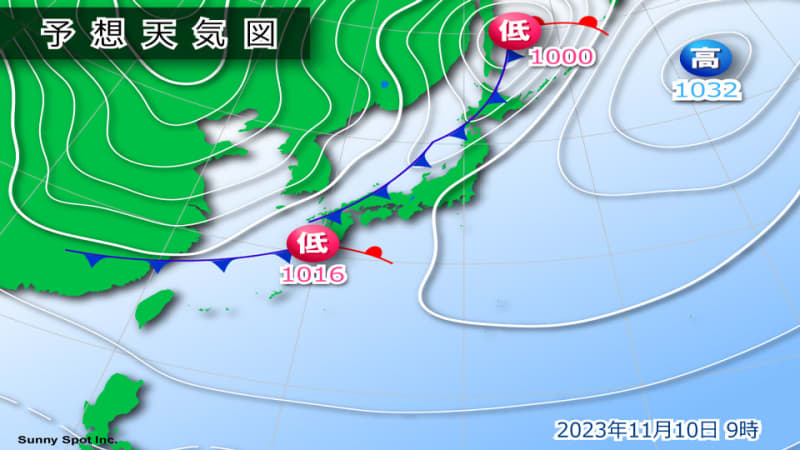 A front will pass through the Tohoku region tomorrow, leading to heavy rain on the Sea of ​​Japan side