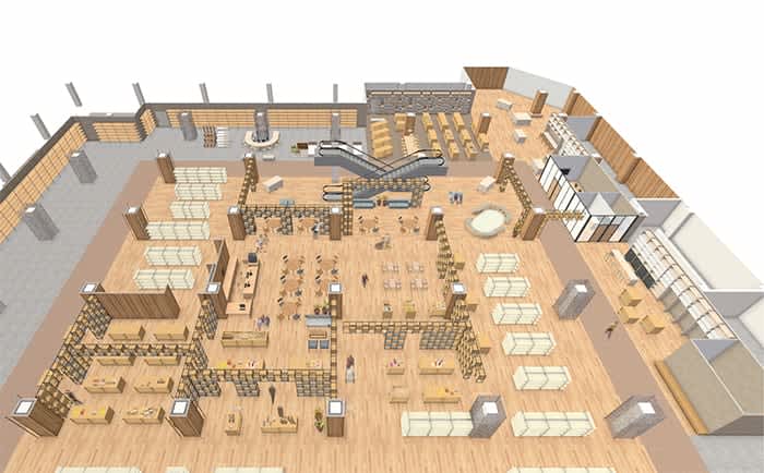 Yoshizuya Kani store/MUJI opens, with library attached