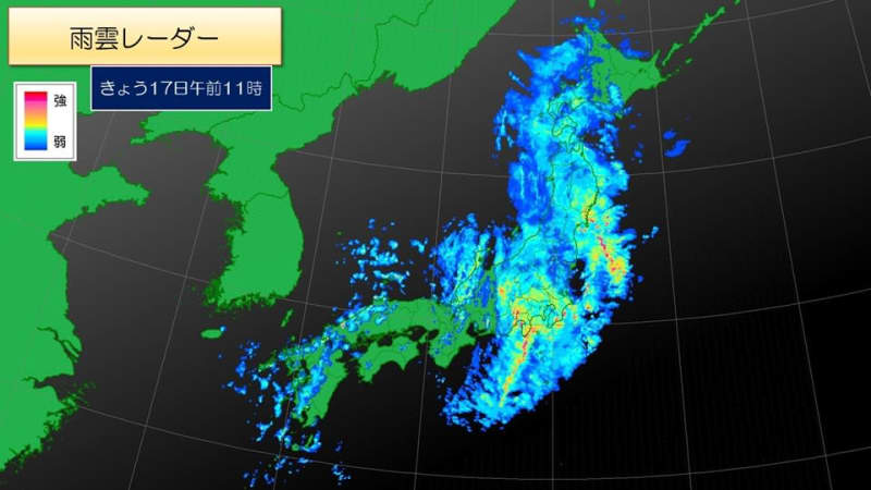 A low pressure system or front is passing through. Rain mainly in eastern and northern Japan. Beware of short-term heavy rain mainly on the Pacific side.