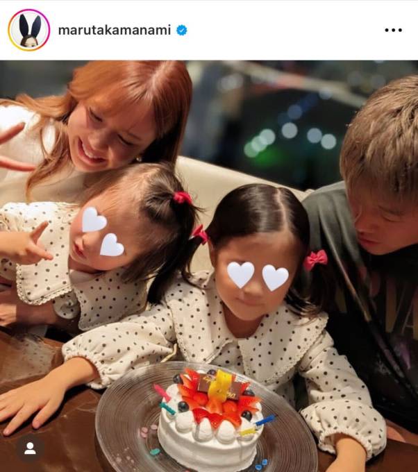 Manami Marutaka responds to the SHOT report of her eldest daughter's 4th birthday with a family of four: ``I hope you have a healthy and fun year...''