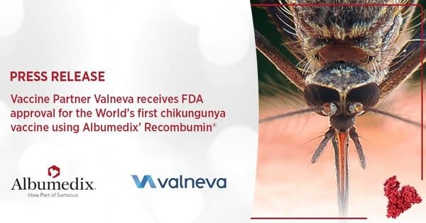 Vaccine partner Valneva uses Albumedix's Recombumin(R) to...
