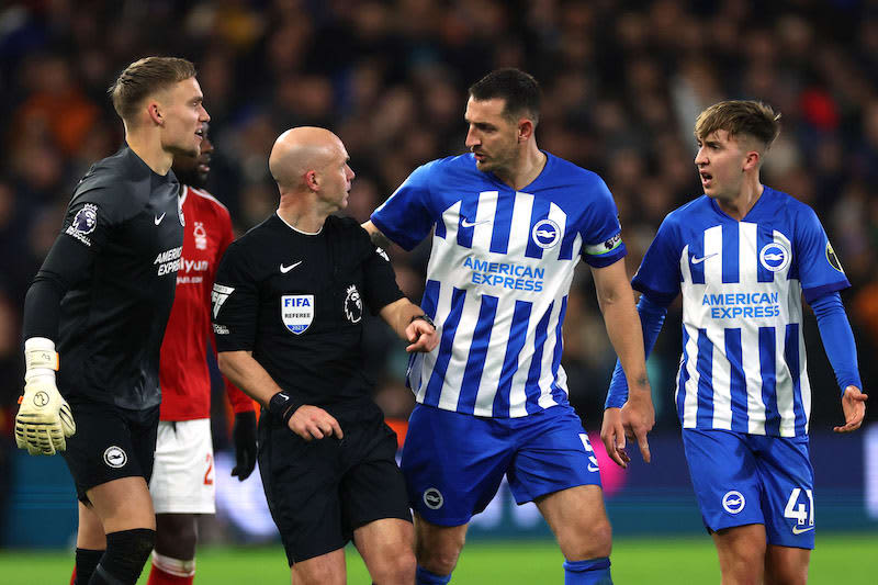 Brighton captain Dunk suspended for two games... Sent off for inappropriate behavior towards referee during game against Forest