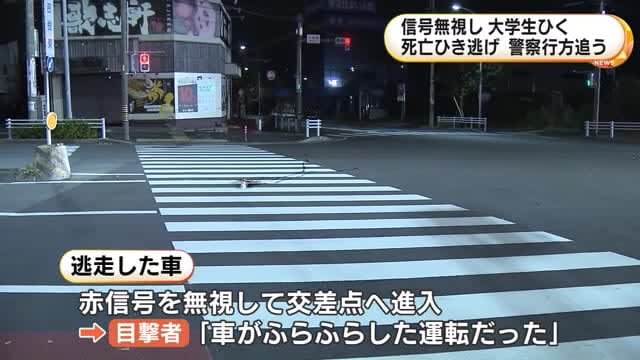 On her way home from her part-time job... a female university student was hit and run by a car that ran a red light and was killed. Eyewitness: ``I was driving erratically.''