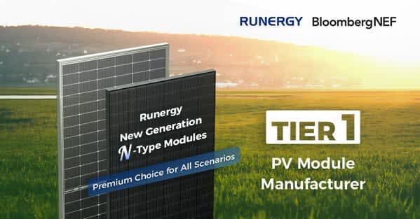 Runergy ranked as a Tier 1 solar module manufacturer by BloombergNEF