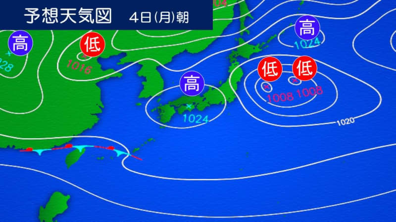 週明け　西・東日本は小春日和　沖縄は警報級の大雨となる所も