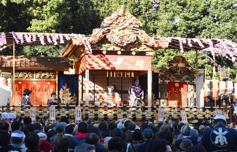 A once-in-a-lifetime great experience...Sushi chefs, postal workers and others perform Kabuki at Chichibu Night Festival, with food stalls performing on a raised stage...16-year-old...