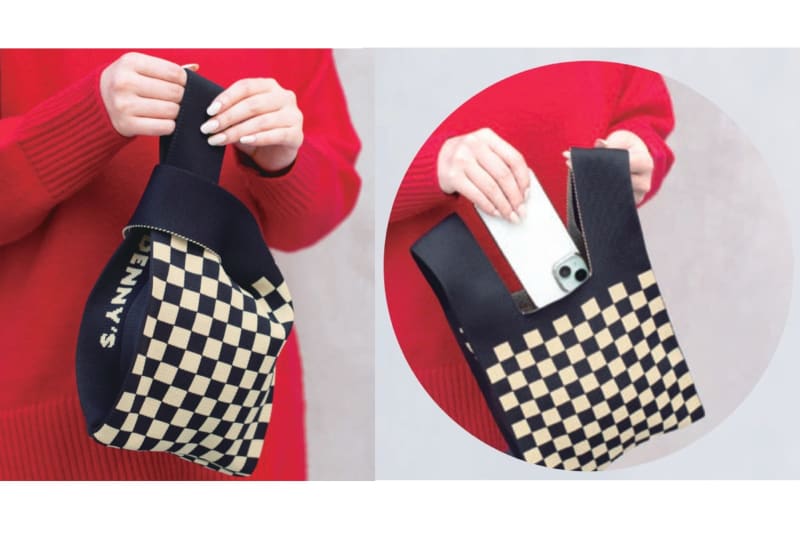 Denny's "Lucky Bag", chic block plaid knit bag/"Denny's Table" frozen...