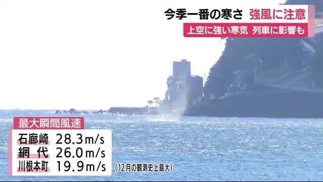 静岡県内も強風 テント飛来で東海道本線が一時運休　最大瞬間風速 南伊豆・石廊崎で28.3m