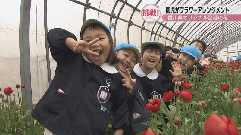 園児がフラワーアレンジメントに挑戦！　香川県オリジナル品種の花を学ぶ