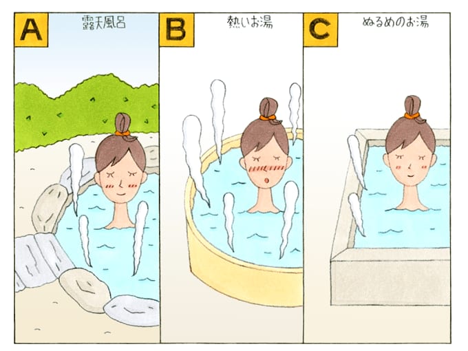 【心理テスト】温泉に来たあなた。いちばん最初に入りたいと思う湯は次のうちどれ？