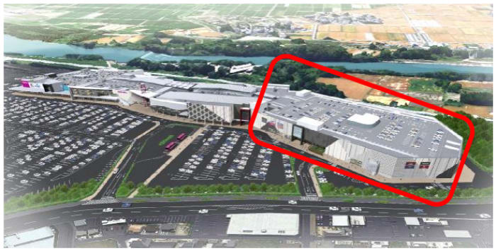 イオンモール熊本と増床棟(囲み部分)のイメージ
