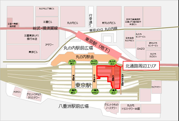 東京駅北通路周辺整備／先行開業で3店出店、2020年70店6300m2で開業