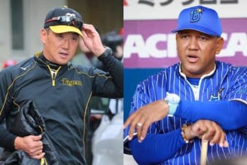 監督退任が決まった阪神・金本監督(左)と続投が決まったDeNA・ラミレス監督【写真:荒川祐史】