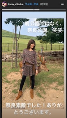 工藤静香 奈良公園で鹿とたわむれる姿に驚きの声 どう見ても秋の服装